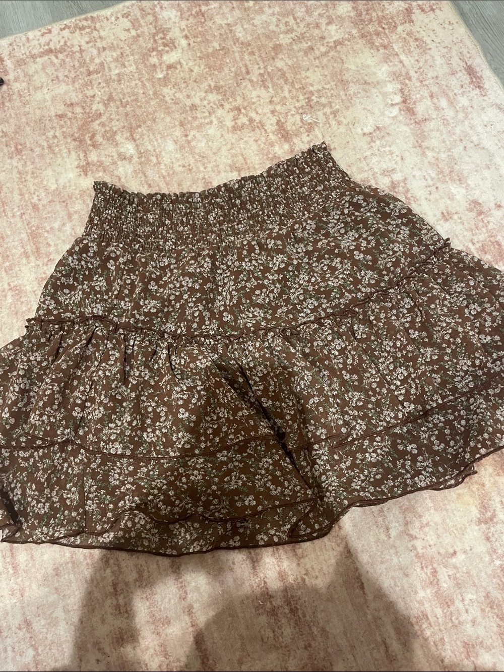 Altar'd State Brown Floral Ruffle Tiered Mini Skirt